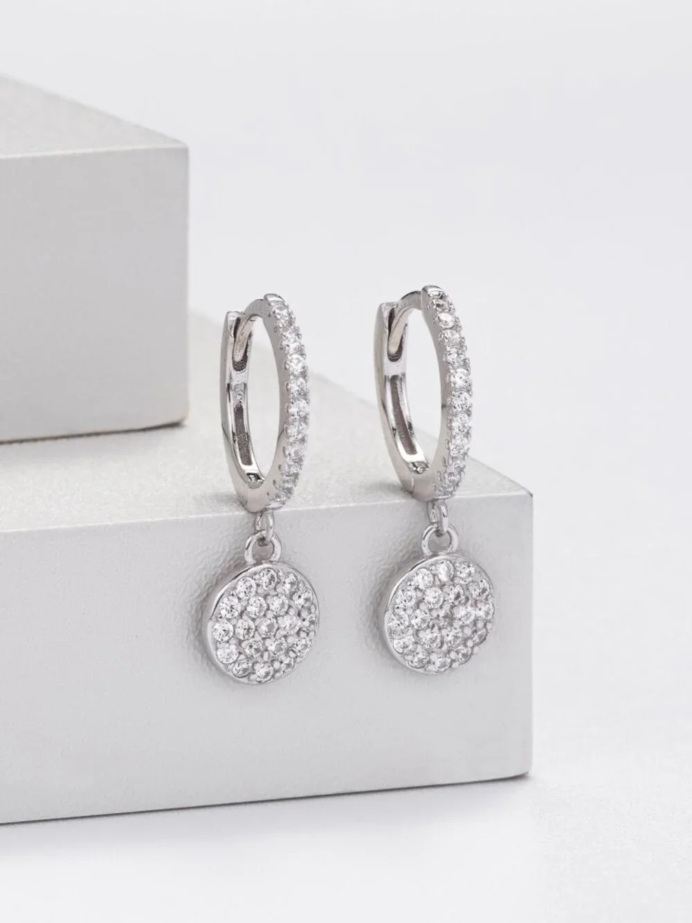 Sterling Silver Crystal Drop Earrings - White Gold Plated - Picture 5 of 11